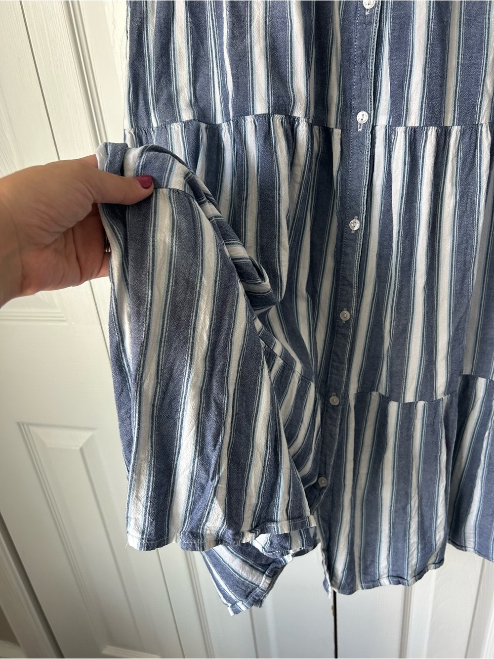 Old Navy Puff-Sleeve Tiered Striped Midi Swing Dress - Picture 7 of 8